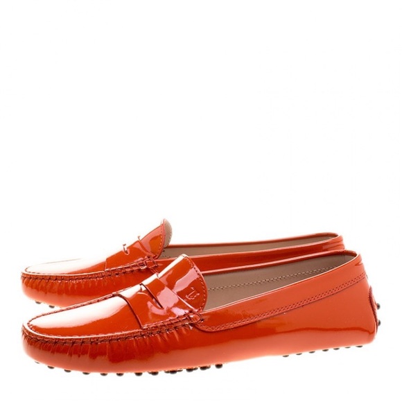 NEW ☀️ TOD’s Gommino Patent Leather Loafers☀️ Eye-catching Orange 🍊 - Picture 5 of 15